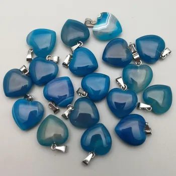 

Fashion natural blue stripe onyx stone pendant charms small heart pendants for jewelry making 24pcs/lot Wholesale