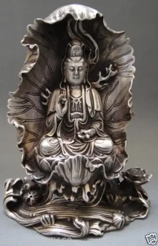 

Tibet Tibetan Buddhism Silver Bodhisattva Guan Yin Kwan-Yin Buddha Statue metal handicraft