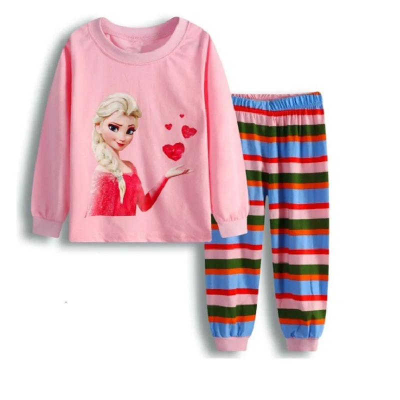 Одежда Эльзы и Анны для девочек Одежда для маленьких девочек комплект с Микки и Минни Маус, Детская осенняя одежда для девочек Пижамный костюм из двух предметов для девочек - Цвет: Pink