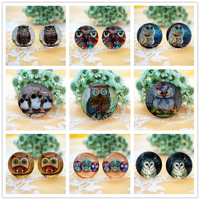 

10PCS/lot Round 20MM Cute Owl Glass Cabochon for make ring dangle earring Jewelry for women key chain hoop earrings craft supply