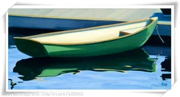 

Green Boat in the lake Oil painting on canvas hight Quality Hand-painted Paint Home Decoration Oil painting Home Decor Wall art