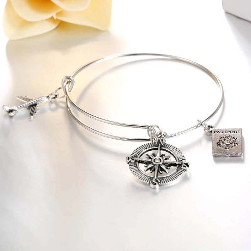 Женский браслет в виде самолета серебряный античном стиле 9196|airplane bangle|bangles