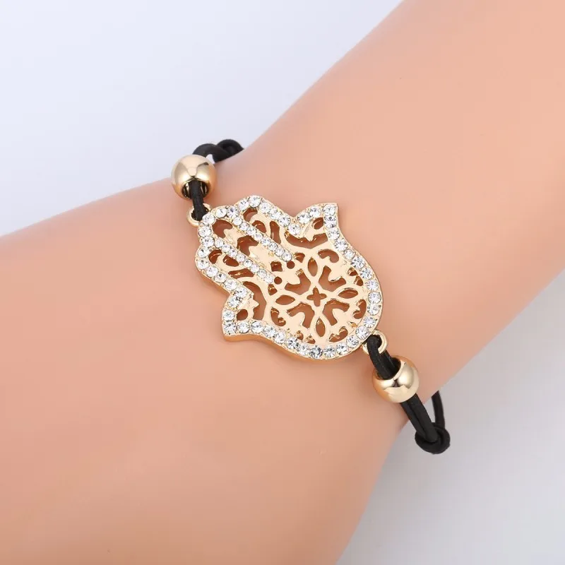 

Black Elastic Bracelet For Women Fatima Palm Charm Zircon Bracelets & Bangles Gold Silver Bracelets Jewelry Pulseiras Female New