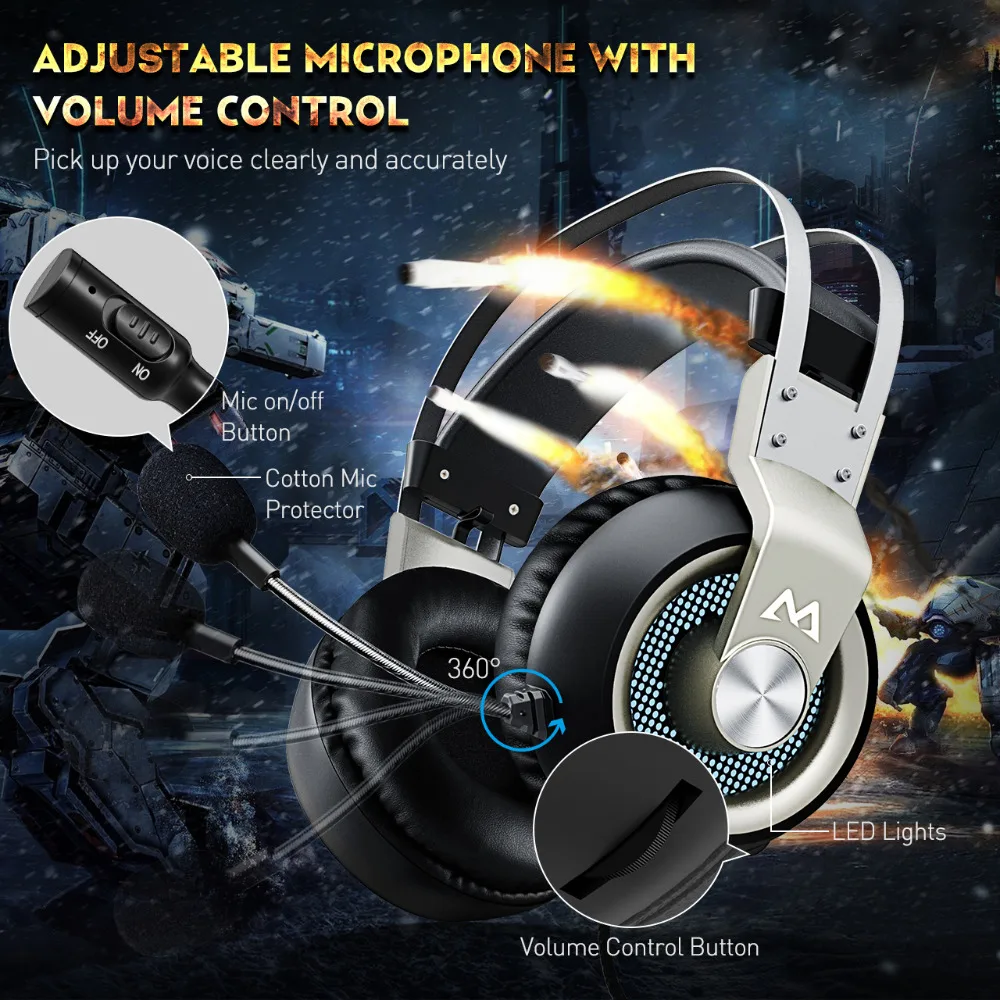 Проводные Игровые наушники Mpow EG3 кабель 2 м/7 фута микрофон 360 градусов игровая