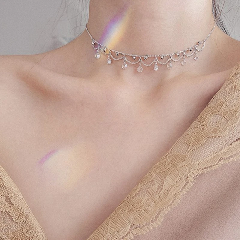 Корейское серебряное ожерелье, цепочки на ключицы, чокер, очаровательное женское модное ювелирное изделие, простое хрустальное ожерелье для женщин, аксессуары, подарки - Окраска металла: Silver