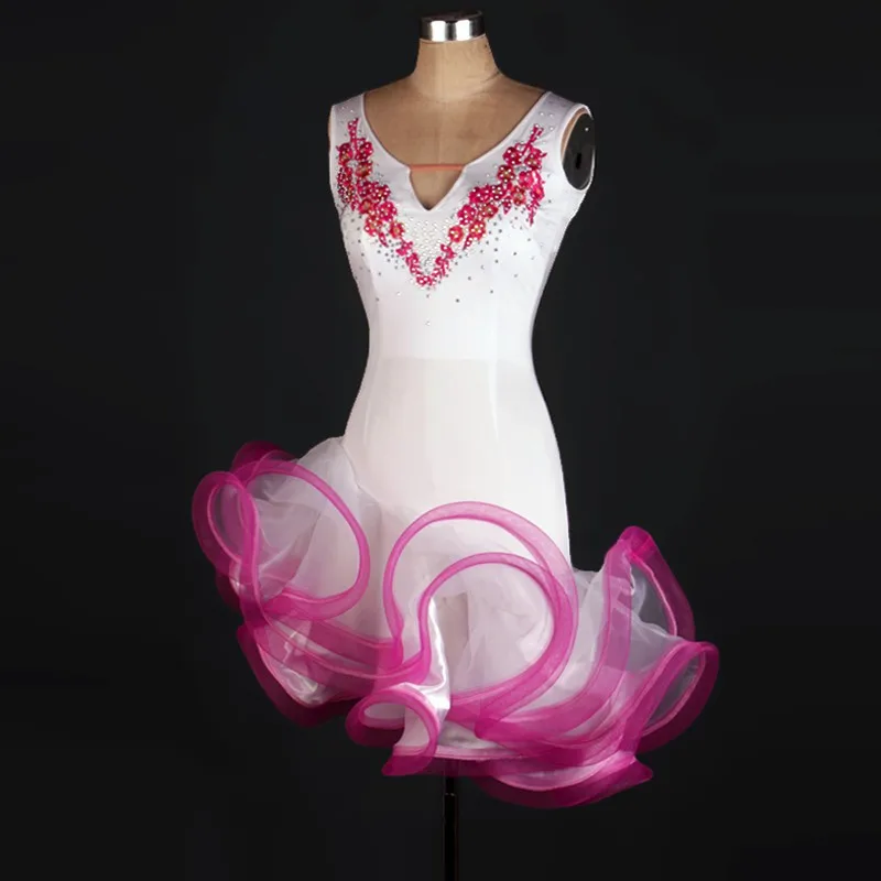 2018 без рукавов с бахромой для латинских танцев платье Женщины Белый salsa сексуальная девушка Латинской дети Латинской платья для девочек