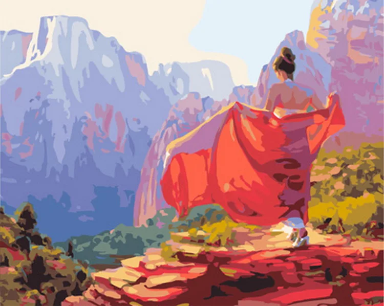 Frameless painting by numbers paint by numbers for home decor PBN for living room 4050cm lady in mountain