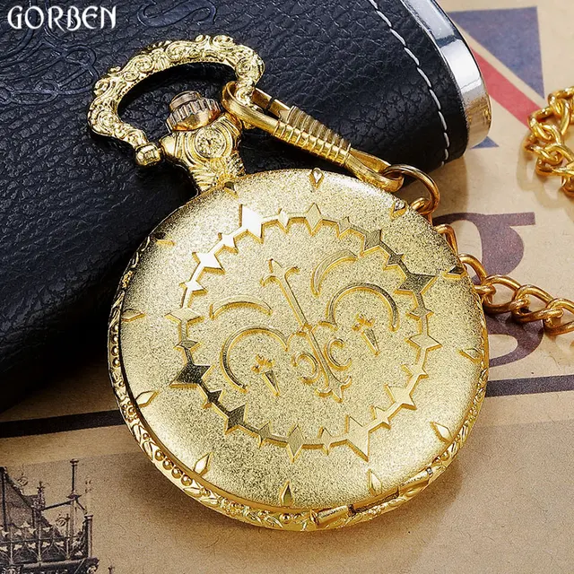 Luxury Round Golden Steampunk Quartz Pocket Watch With FOB Waist Chain Vintage A Luxury Round Golden Steampunk Quartz Pocket Watch With FOB Waist Chain Vintage A