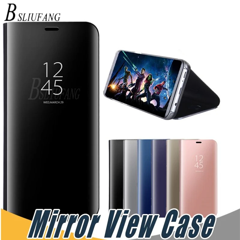 

BSLIUFANG Clear View Smart Mirror Flip Case For iPhone 8 7 6 6S Plus Leather phone Cover Case For iPhone X XR XS Max Coque capa