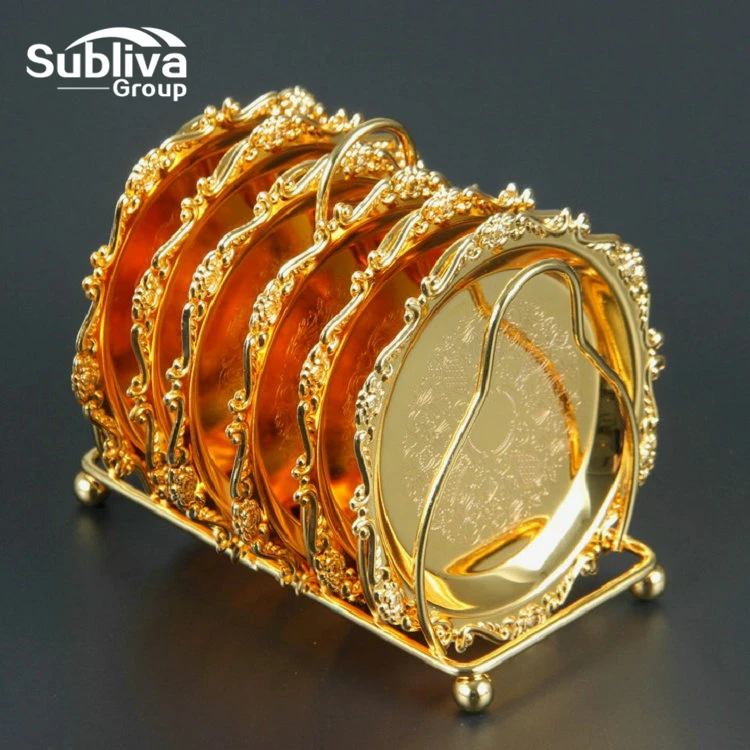 Cocktail Drink Coaster Vintage Gold Silver Zinc Alloy Metal Saucer Tea