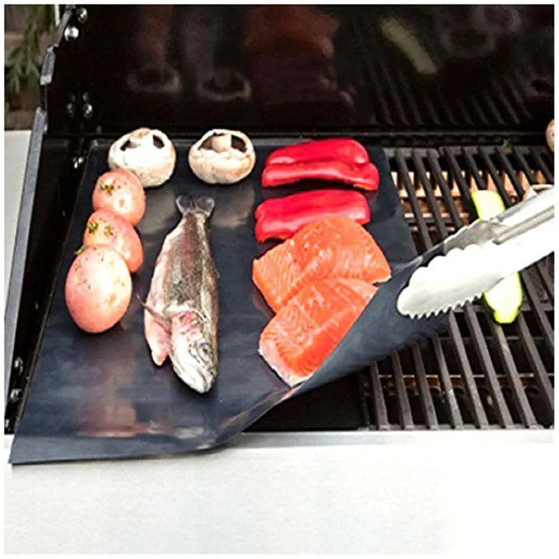 

LBER BBQ Grill Sheet Heat Resistant PTFE Coated Non-stick Baking Mat 40*33cm Black Reusable Non-stick Surface Easy Clean Grill