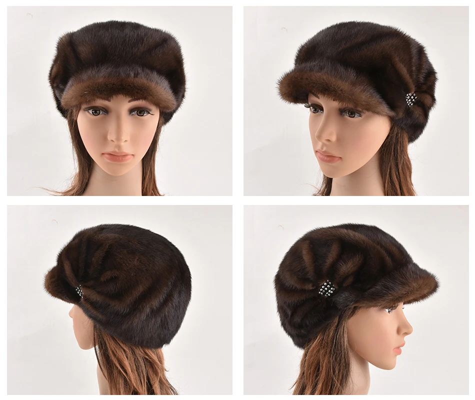 Новая женская Норковая меховая шапка из натуральной кожи, зимние меховые шапки, повседневные меховые шапки, женские русские шапочки без полей, повседневные Шапки