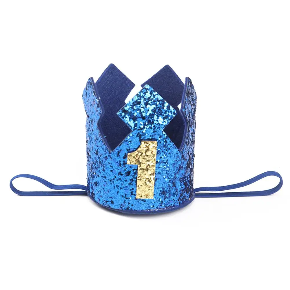 Blue Gold Boy First Birthday Hat Glitter Princess Crown Number 1st 2 3 Year Old Party Baby Shower Decor Headband Kids Gifts - Цвет: 1
