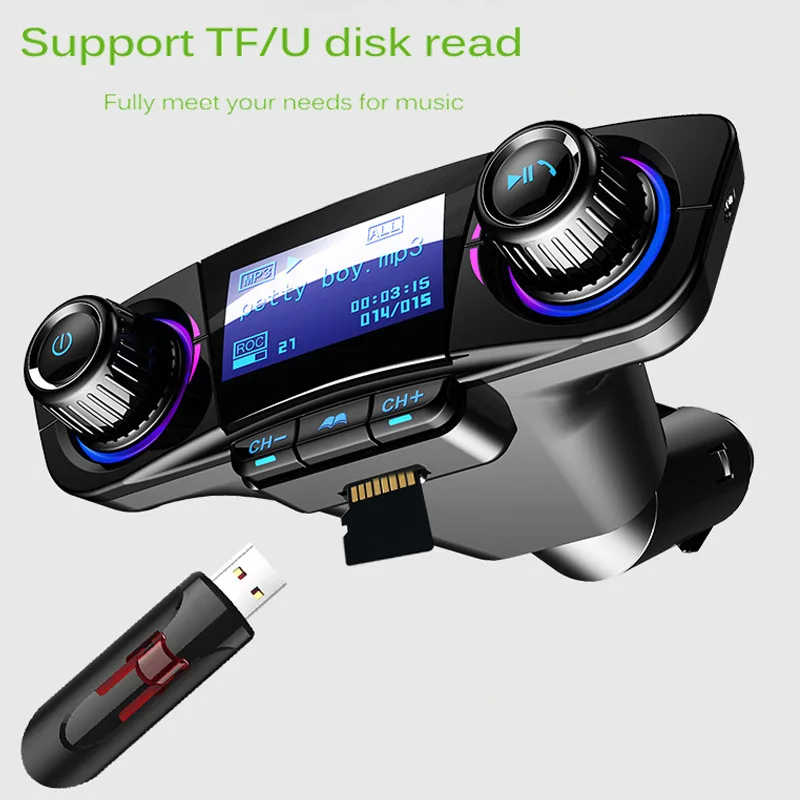 

Multifunctional Vehicle MP3 Car-borne Bluetooth Hand-free 2.1A Fast Charging Support TF USB Source Input and Output