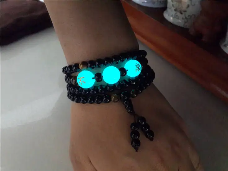 fashion obsidian bracelets with legendary luminous bead Fluorescent stone engrave english letters can shine gifts for lovers
