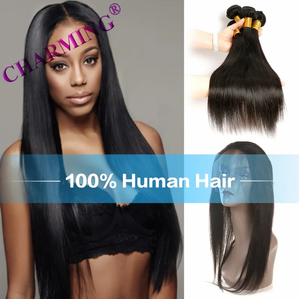 

Charming Unprocessed Peruvian Straight Virgin Hair With 360 Lace Closure Cheap Human Hair Bundles With 360 Closure Straight Hair