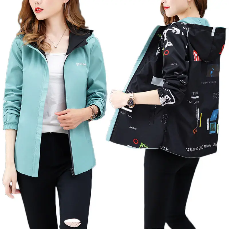 

Fashion Print Double-faced Coat Female Large Size Short Spring and Autumn Casual Outerwear Two-sided Jacket Windbreaker Top f824