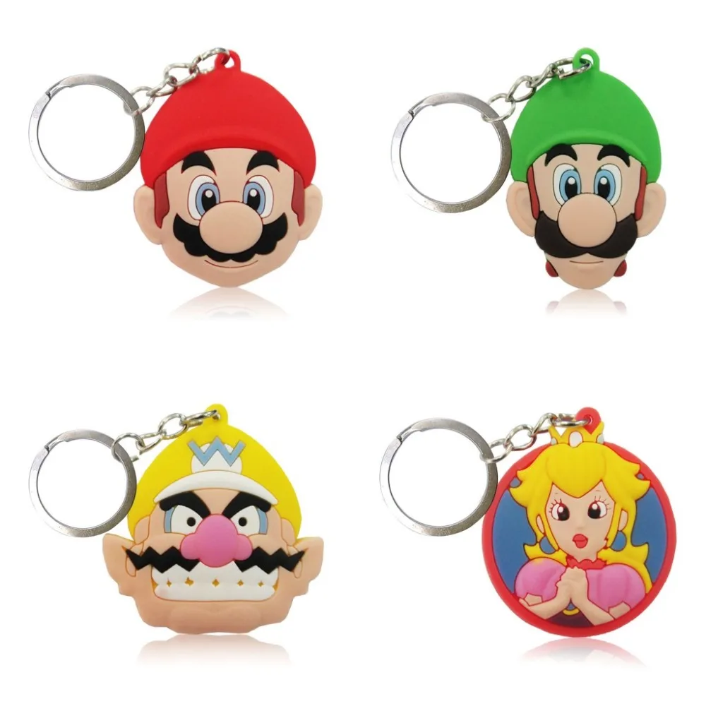 

2pcs/lot Super Mario Cartoon PVC Keychain Cartoon Key Ring Anime Figure For Kids Toy Pendant Key Holder Fashion Charms Trinket