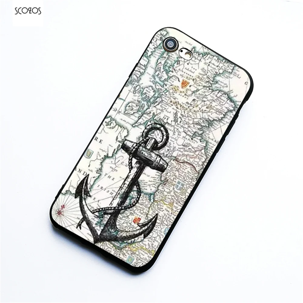 SCOZOS Map And Anchor Silicone Phone Case Soft Cover For Iphone 5 5S Se 6 7 8 6S Plus X Xr Xs Max |