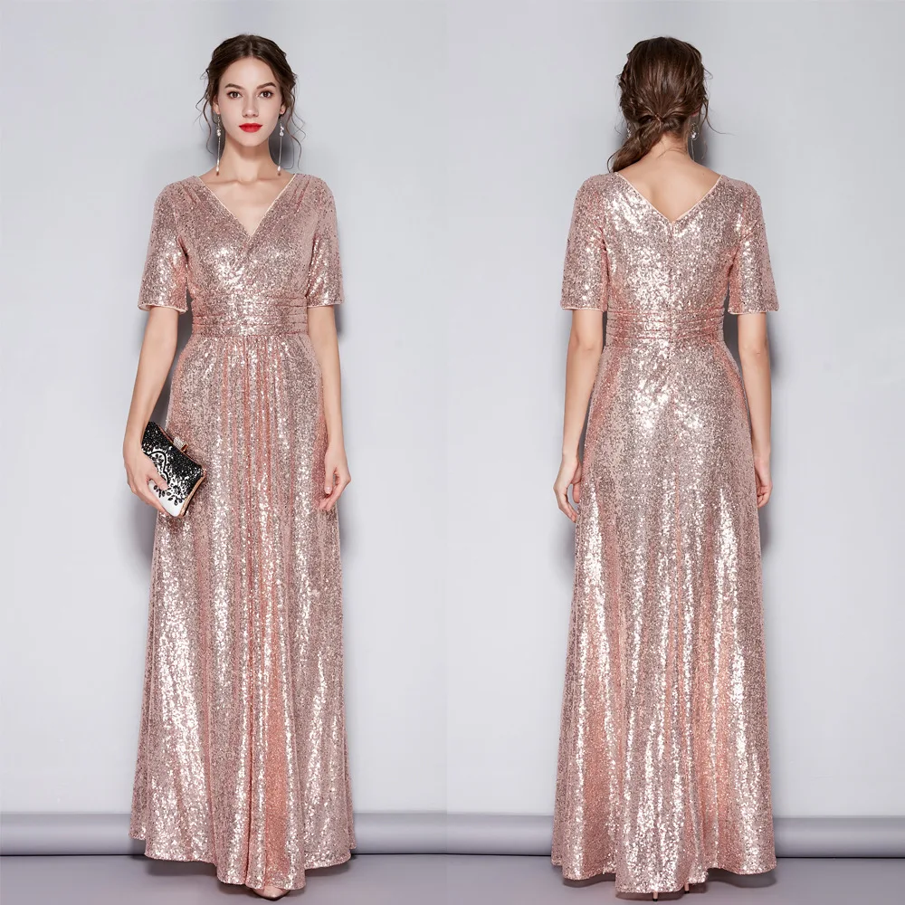 Вечерние платья с блестками и длинным v образным вырезом Robe Soiree Sexy 2020 новый стиль