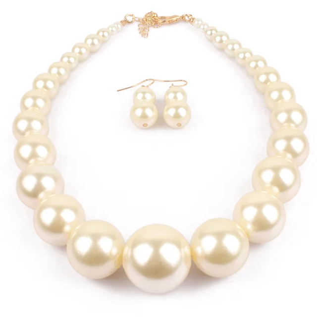Simulated Simple White Pearl Necklace With Earrings Rose Gold Simulated Simple White Pearl Necklace With Earrings Rose Gold Pearls Jewelry Sets For Women Female