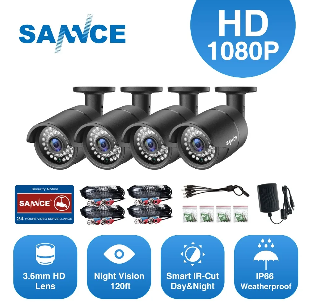 

SANNCE HD 4PCS 1080P CCTV Security Analog Camera Kit 2.0MP IP66 Waterproof Metal Cam Night Vision Video Surveillance Camera