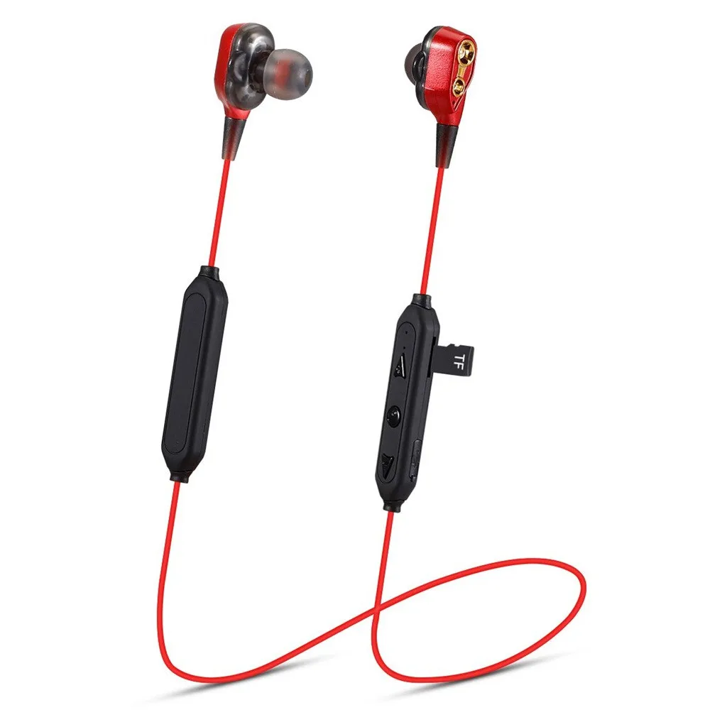 Новые беспроводные Bluetooth HIFI наушники с тяжелыми басами, двойной Динамический драйвер, TF карта, наушники для спорта, бега, беспроводные bluetooth - Цвет: Red