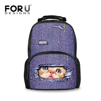 

FORUDESIGNS Blue Unisex Pet Cat Printing School Backpack for Teenager Girls Personalited Men Women Travel Bagpack Animal Face