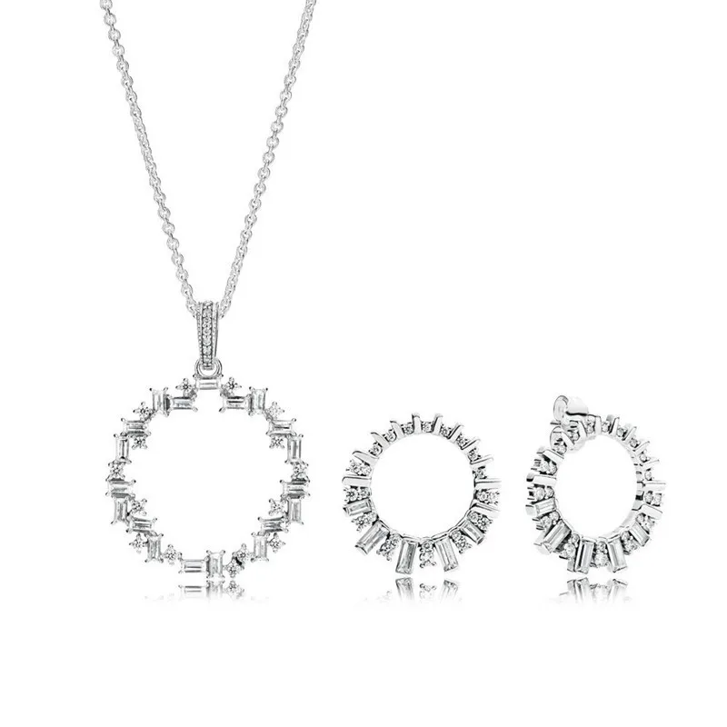 

Clear CZ Sparkling Shine Round Pendant Necklace & Earrings for Women Charm Silver Jewelry Sets Femme Choker Chain Stud Earrings