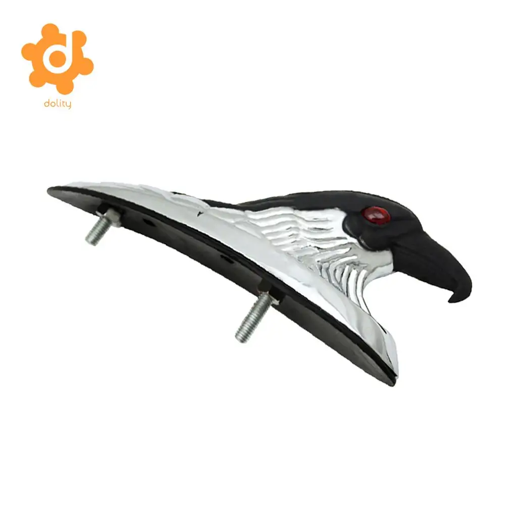Motorcycle Eagle Head Ornament w/ Red Lighted Eye Chrome Black Front