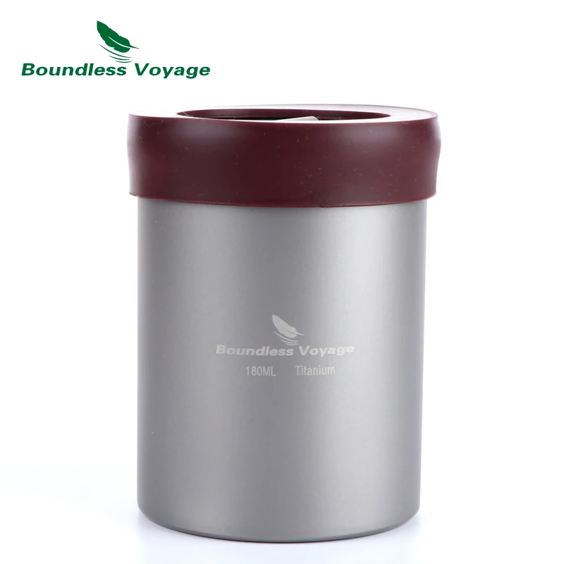 Boundless Voyage 180 ml titanio doble capa taza acampar al aire libre juego de té con filtro de té, tapa, bolso de lazo Ti1501B