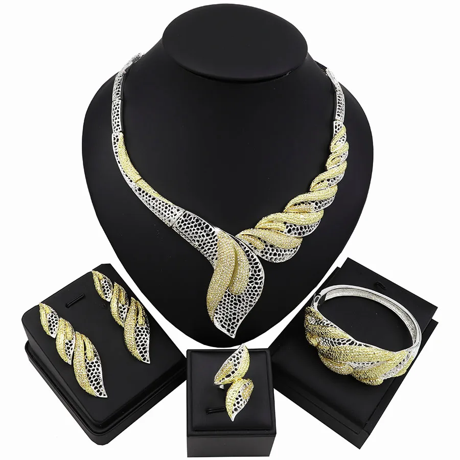 

TSROUND African Jewelry Statemen Set Bijoux Acier Inoxydable Femme Nigerian Bridal Necklace Set
