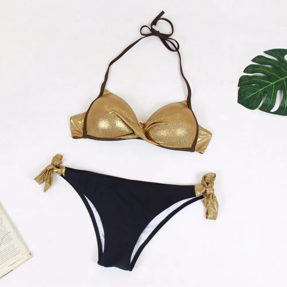 Swimsuit Women Bikini 2019 S-XXL Gold Sliver Triangle Plus Size Bikini Set Women Swimming Suit Solid High Elastic Swimwear Women Swimsuit Women Bikini 2019 S-XXL Gold Sliver Triangle Plus Size Bikini Set Women Swimming Suit Solid High Elastic Swimwear Women