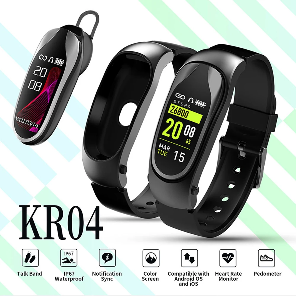 

Fitness Bracelet Smart Band Bluetooth Headset Answer Call Run Walk Smart Wristband with Earphones for Xiaomi Huawei Smart Phone