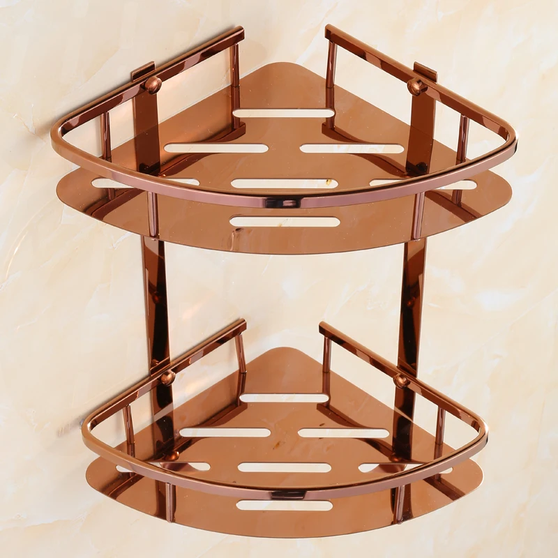 

Antique Rose Gold Caddy Storage Rack Stainless Steel Bath Shower Shelf Organiozer Wall Mounted Bathroom Hardware Accessories
