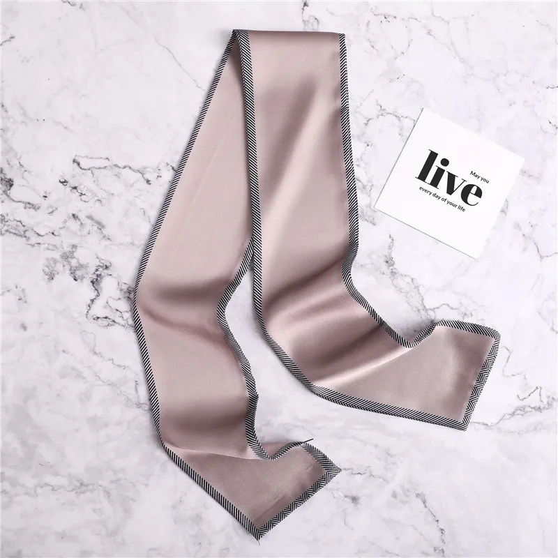 

New Solider Color Summer Small Skinny Scarf Hair Bag Ribbon Twill Silk Scarf For Women Tie Head Scarves