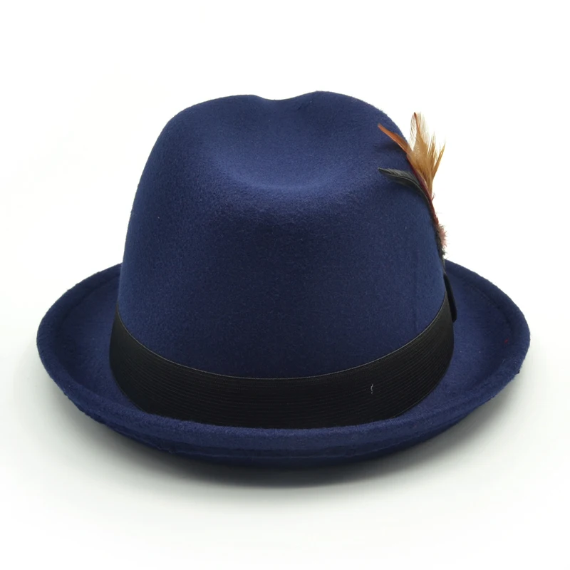 Винтажные джазовые шляпы, женские шерстяные фетровые шляпы с перьями, одноцветные фетровые шляпы Трилби, шапка для церкви, повседневные шляпы джентльменов, мужские шляпы
