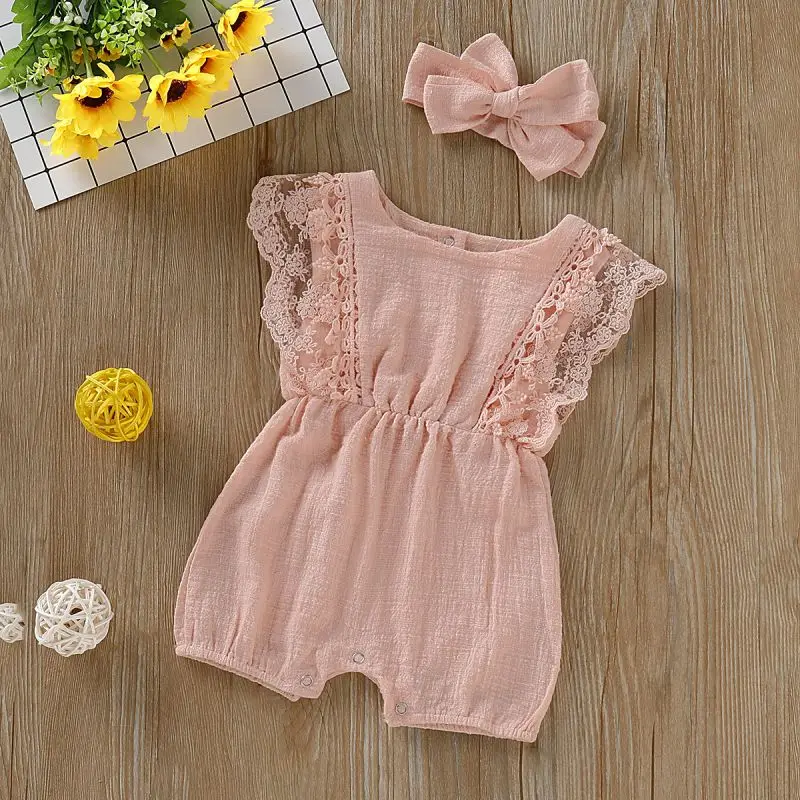 Meninas do Bebê Headband plus Romper Conjunto de Roupas de Bebê Roupas Crianças Romper Bodysuit Verão 0 24 m 13 Bebê meninas bodysuit roupas de verão crianças