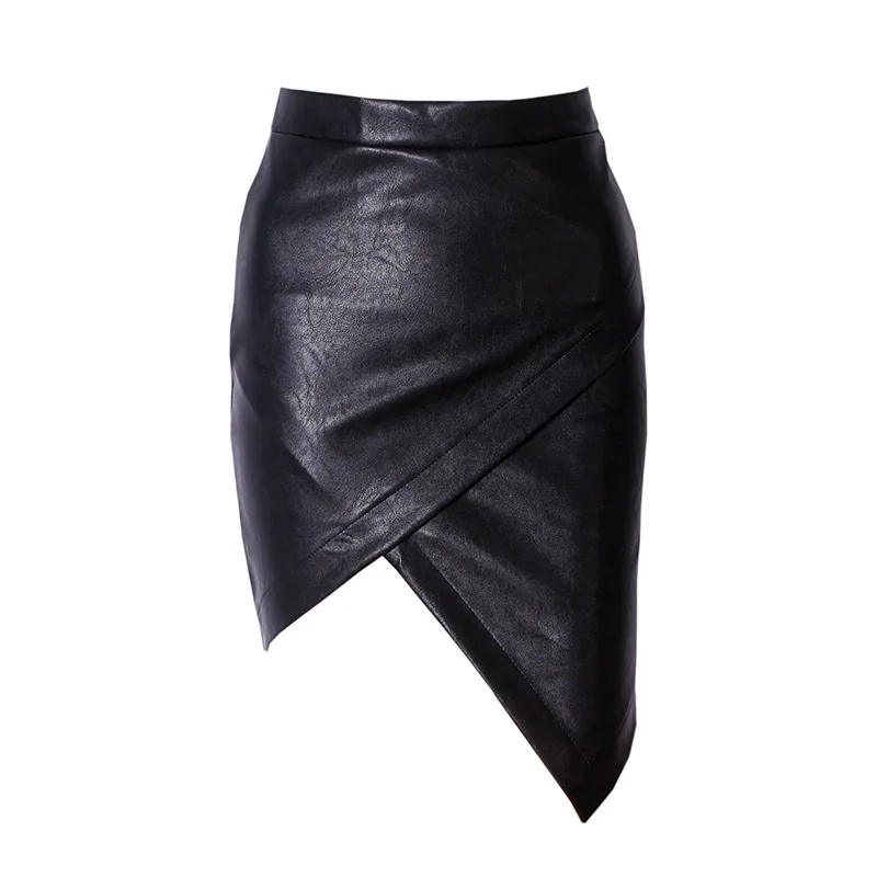 Custom made Girls Womens Sexy Faux Leather High Waist Asymmetrical Mini Skirt Ladies Irregular ...