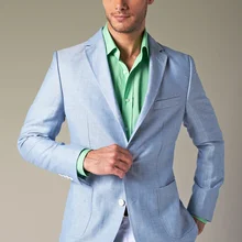 Летний голубой Блейзер белые брюки льняные мужские костюмы пляжные свадебные смокинги для выпускного вечера Одежда для Жениха Лучший мужской костюм на заказ