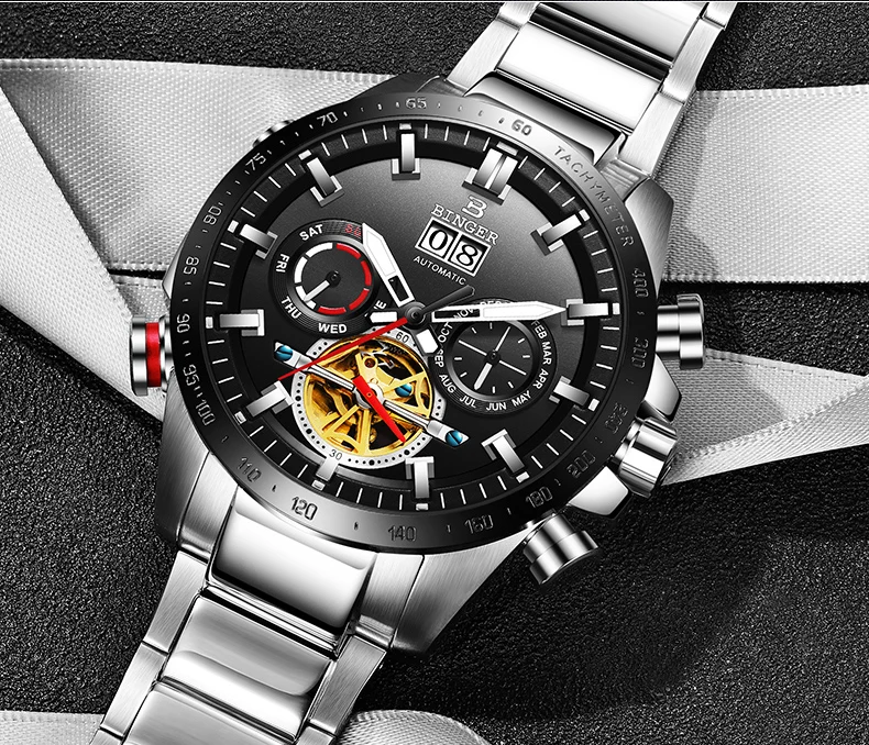 Швейцария Бингер автоматические часы мужские часы лучший бренд класса люкс Военная Униформа Tourbillon механические часы черный Relogio Masculino