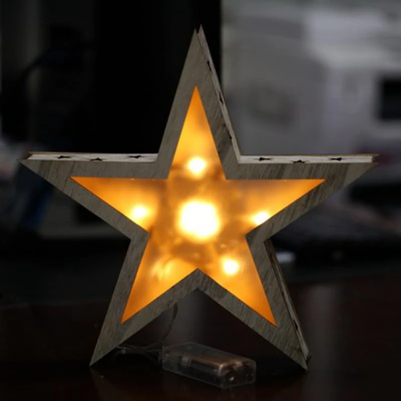 Creative Wooden Pentagram LED Night Lamp Indoor Christmas Halloween Holiday Decoration Table Star Lighting for Children Gift (10)