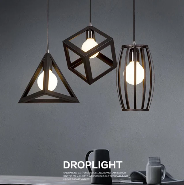 Vintage Retro Pendant Lights Led Lamp Metal Cube Cage Lampshade Vintage Retro Pendant Lights Led Lamp Metal Cube Cage Lampshade Lighting Hanging Light Fixture Hm33