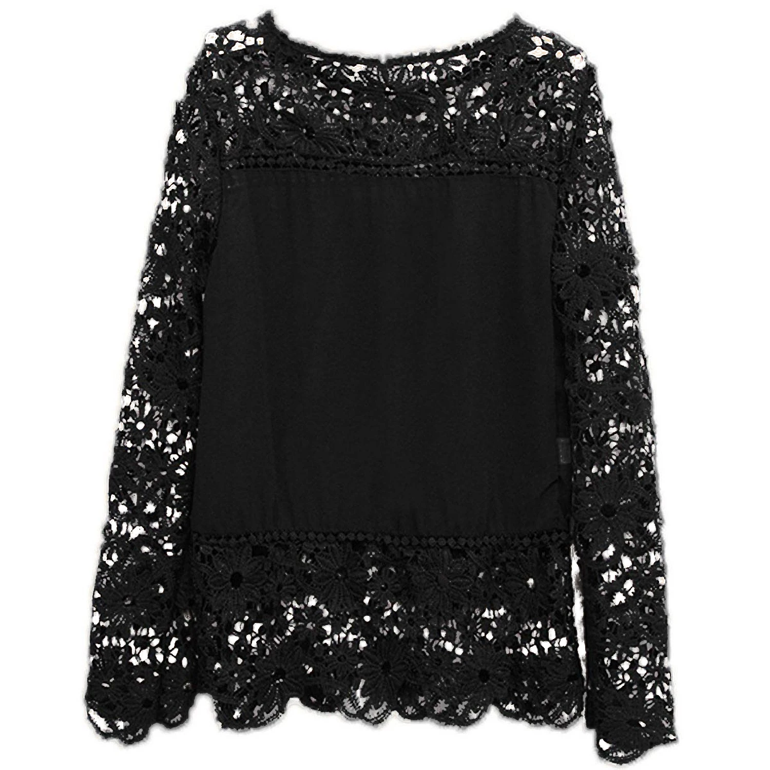 2017 NEW Autumn Fashion font b Women b font Lace Chiffon Flower Hollow out Crochet Long