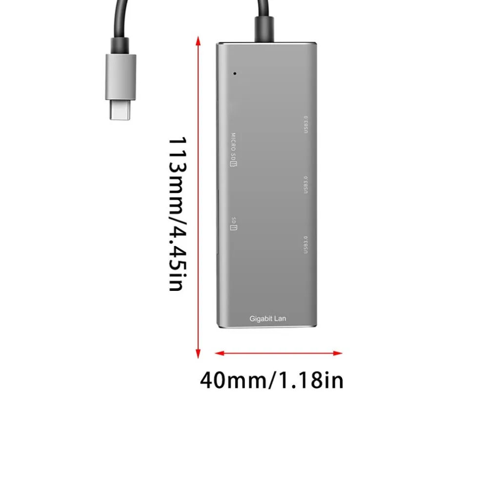 YSTC0720 тип-c концентратор к RJ45 Gigabit Ethernet + 3 порта USB3.0 + безопасный цифровой/T-Flash кардридер 6 портов с сетевой картой серый