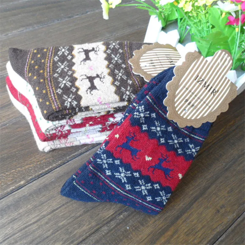 1 пара, зимние женские носки, сохраняющие тепло, рождественский подарок, носки до середины икры, снежинка, олень, удобные мягкие носки, Calcetines Mujer