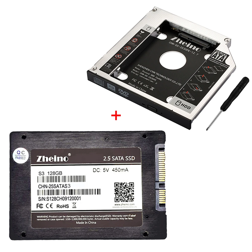 Zheino SATAIII 128GB SSD with Aluminum 12.7mm Caddy Laptop Sata SSD HDD