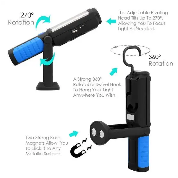 Светодиодный светильник Anjoet с магнитной вспышкой перезаряжаемый через USB|flashlight