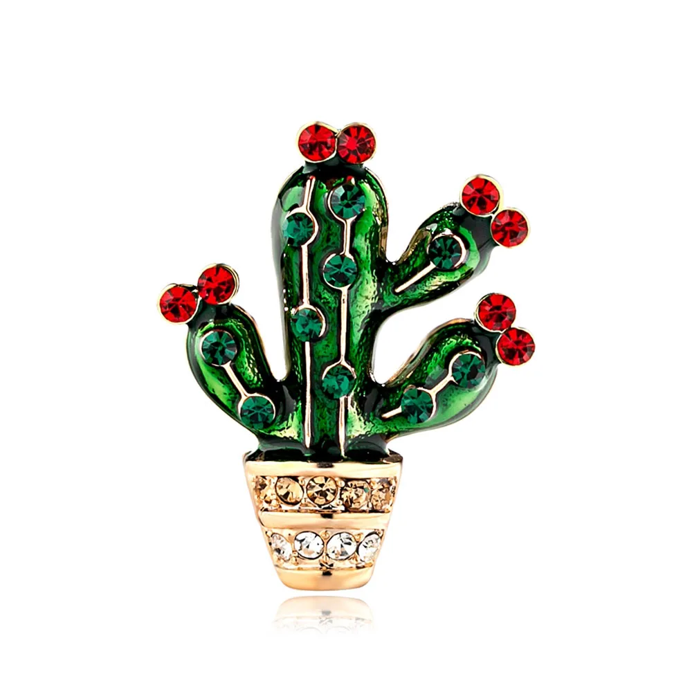 Xiongzhen Green Enamel Cactus Brooch Kids Lady Crystal Plant Corsage Suit Scarf Dress Decoration Xiongzhen Green Enamel Cactus Brooch Kids Lady Crystal Plant Corsage Suit Scarf Dress Decoration