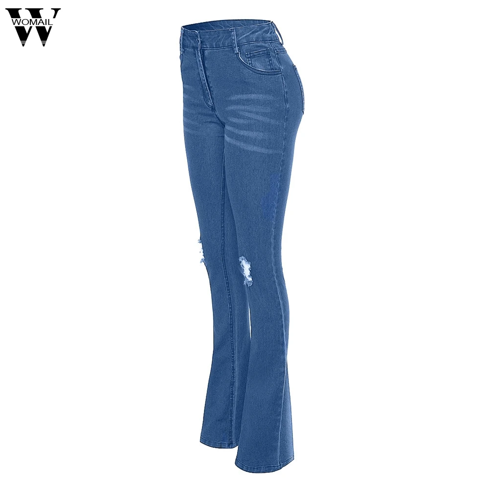 Pour Femmes Maigre Taille Haute модные женские джинсы деним отверстие женские Стрейчевые с посадкой на талии узкие брюки клеш Pantalon Plus taille